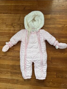 Source Unknown Light Pink Quilted Baby One-Piece Snowsuit with Hood